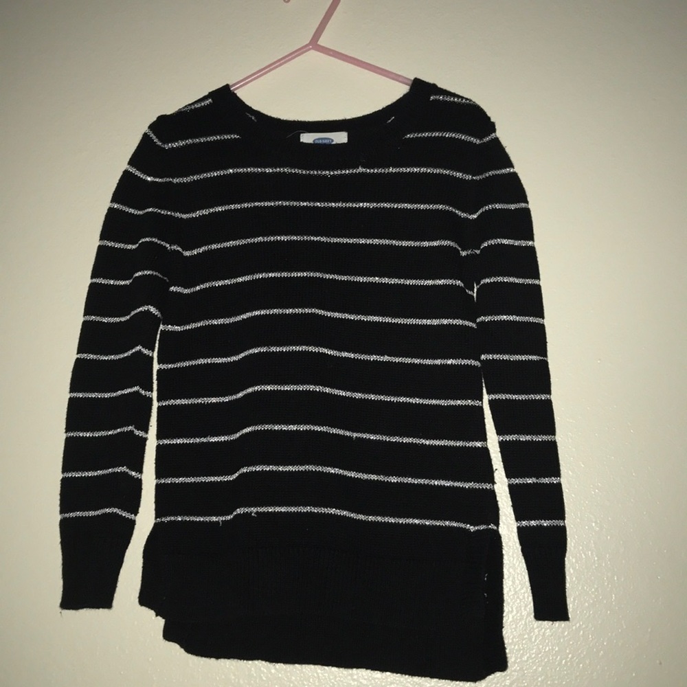Black with Glittery Silver Stripes Sweater